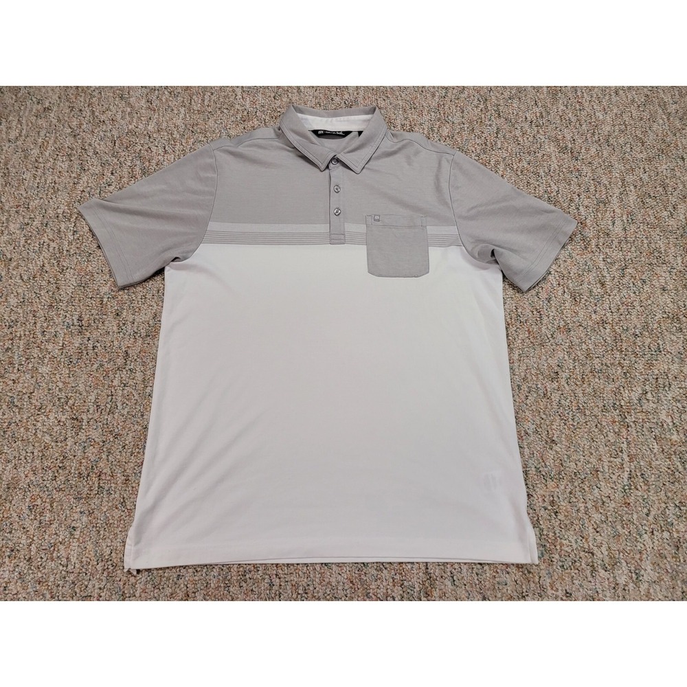 Travis Mathew Polo Shirt Mens Large Grey‎ White TPC Michigan Golf Colorblock